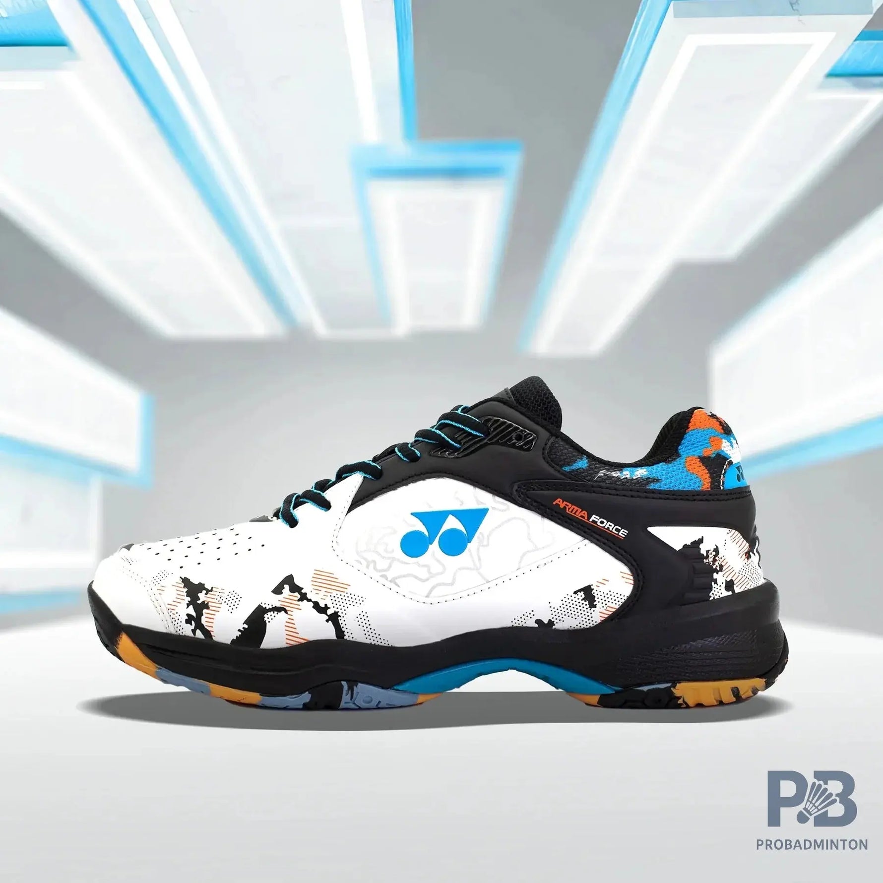 Yonex Arma Force Badminton Shoes for Men (White/Black/Mali Blue).