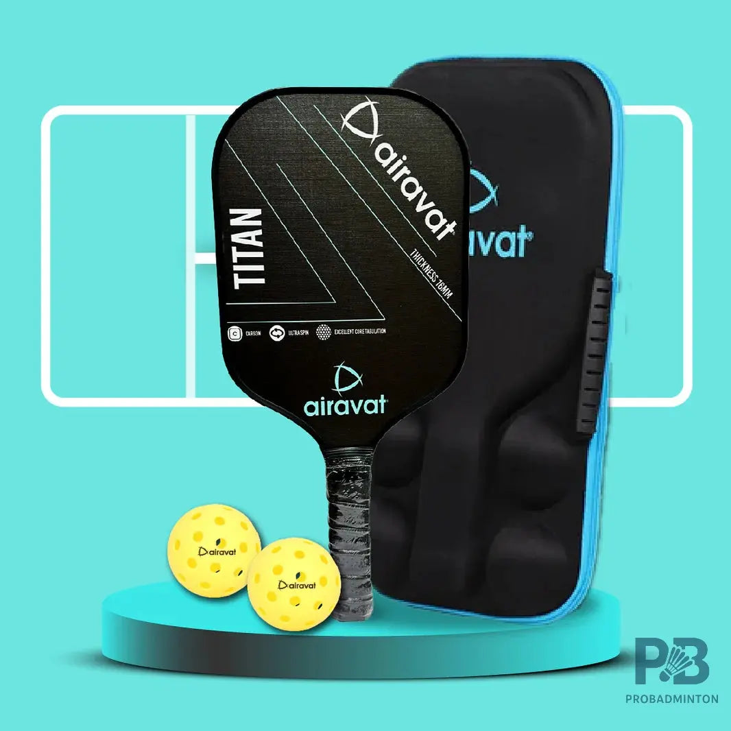 Airavat Titan Pickleball Paddle Set – Carbon Face + 2 Balls + Bag | Paddle Ball in India | Best Pickleball Paddles India for Beginners.