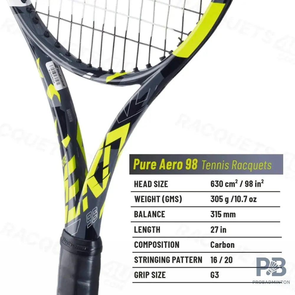 Babolat Pure Aero 98 Tennis Racquet (Unstrung) – 8th Gen Spin Monster | 305g Pro-Level Performance | Best Price India.
