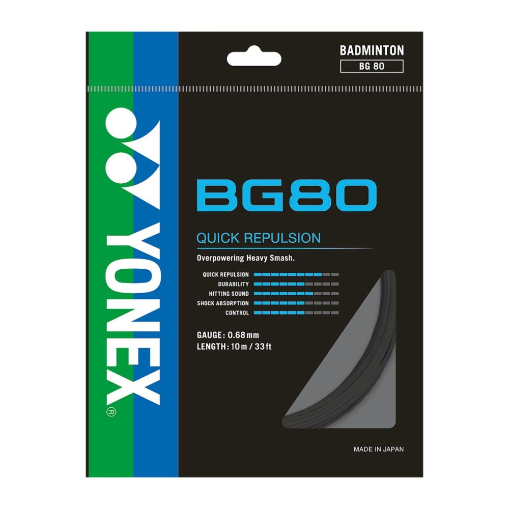 Yonex BG80 Badminton String 0.68mm – High Repulsion String for Powerful Smashes