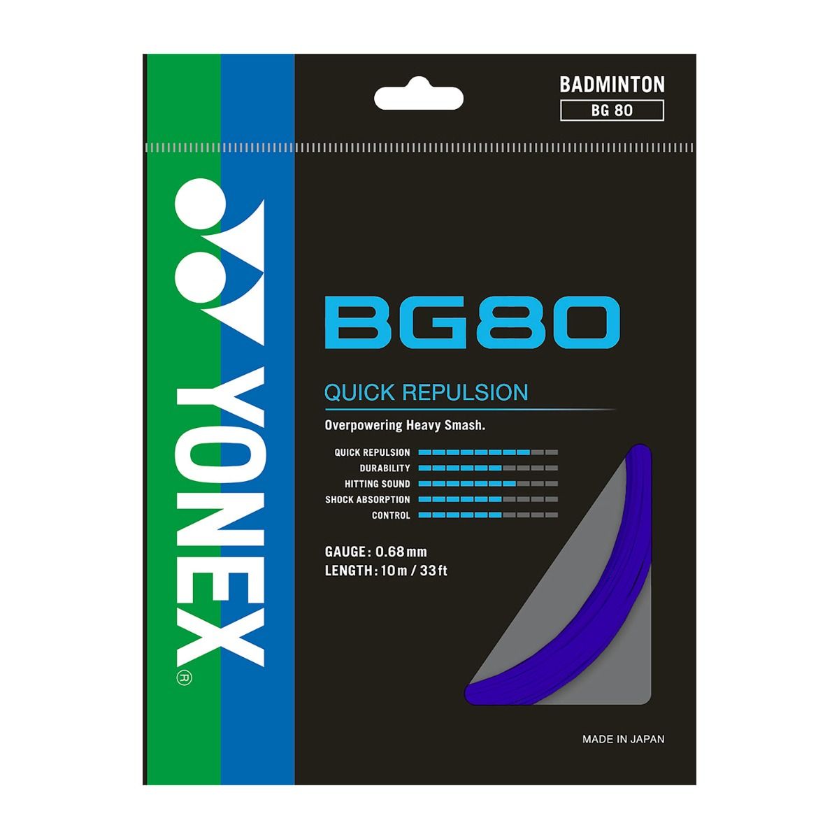 Yonex BG80 Badminton String 0.68mm – High Repulsion String for Powerful Smashes