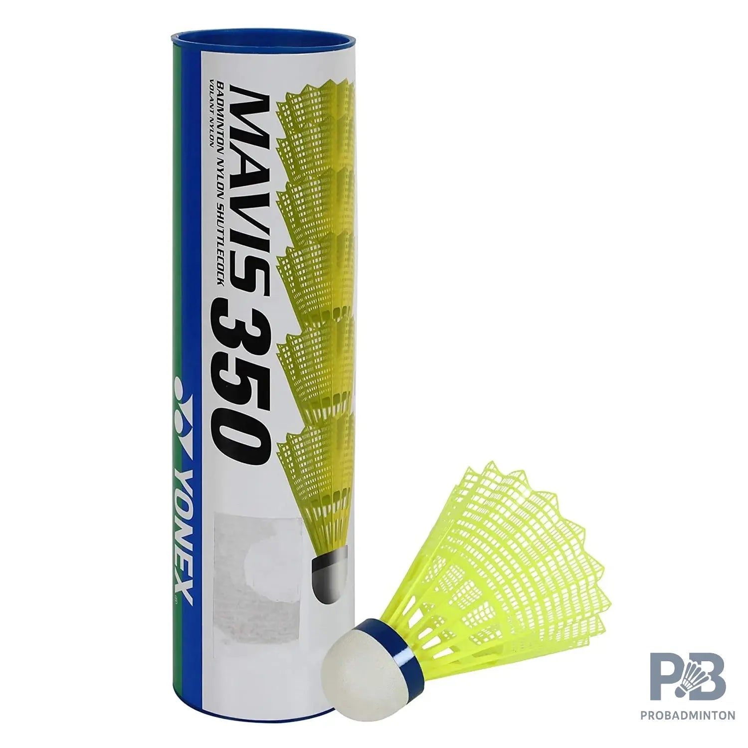 Yonex Mavis 350 Blue Cap Yellow Nylon Shuttlecock | Premium Training & Recreational Shuttle | Pro Badminton India.