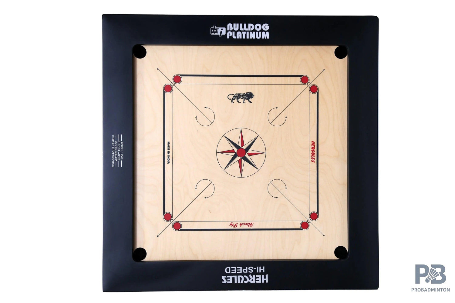 Hercules Bulldog Platinum Carrom Board – 4x2 Frame, 12mm Birch Ply, H.I Speed Extra Rebound Professional Board.