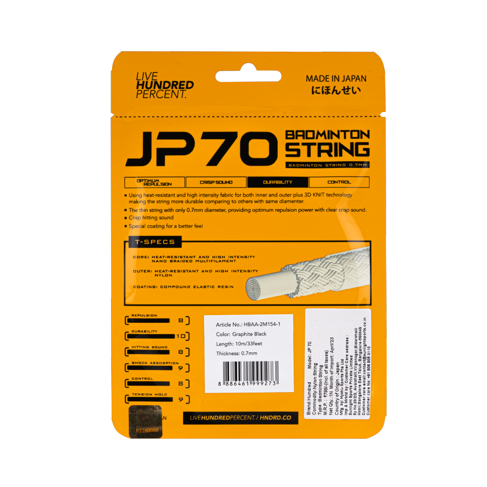 hundred jp 70 badmintn string grafite black


