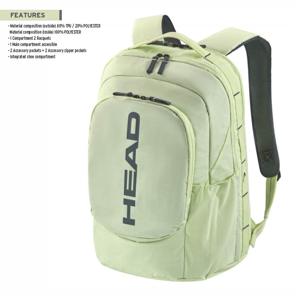 head pro backpack 30 litr green lime for 3 rakets

