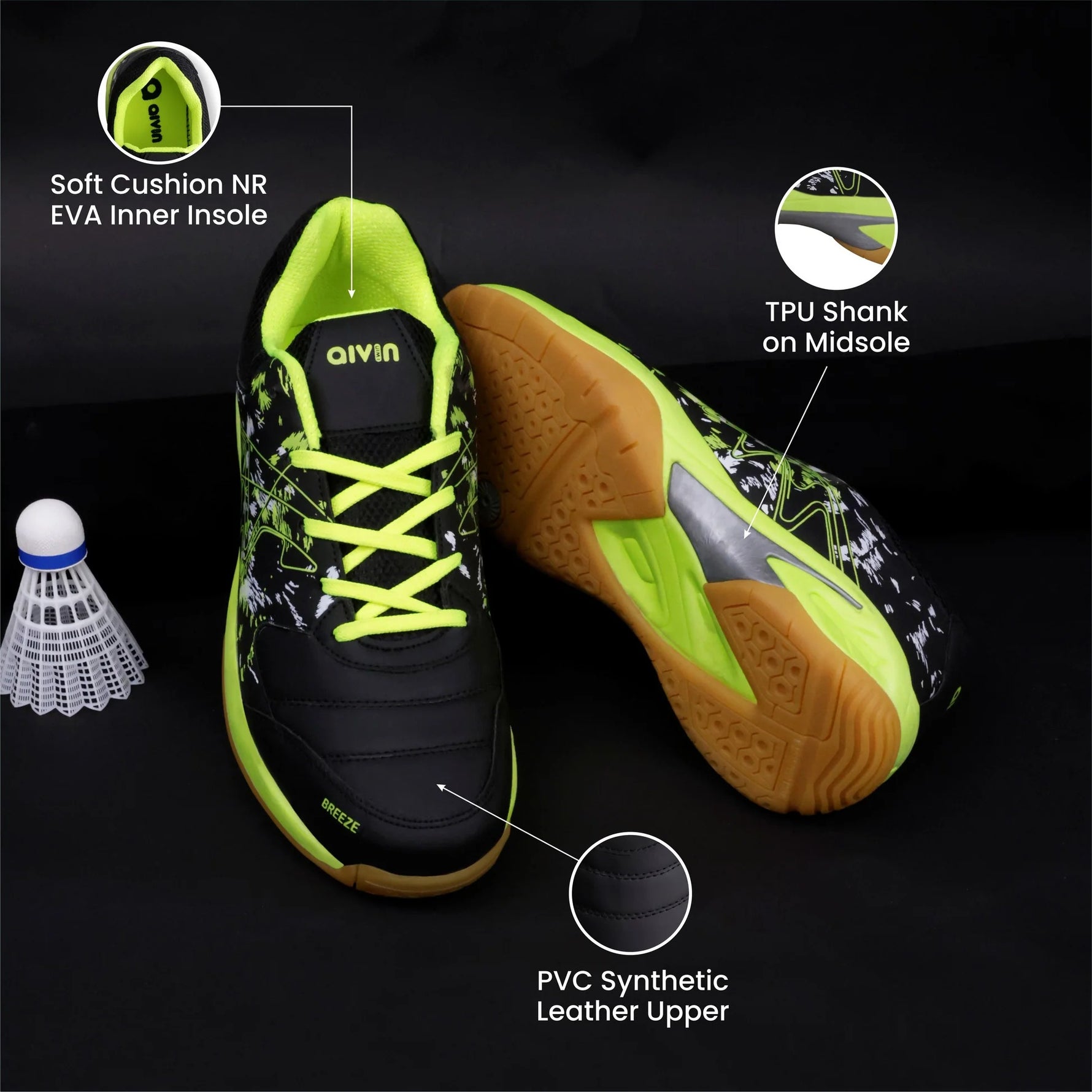 aivin badmnton shoes cushyond insole shok absorpshun

