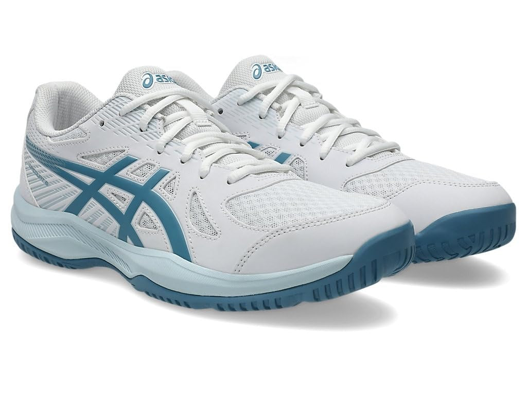 asics upcourt 6 white saba blue indoor court shoz

