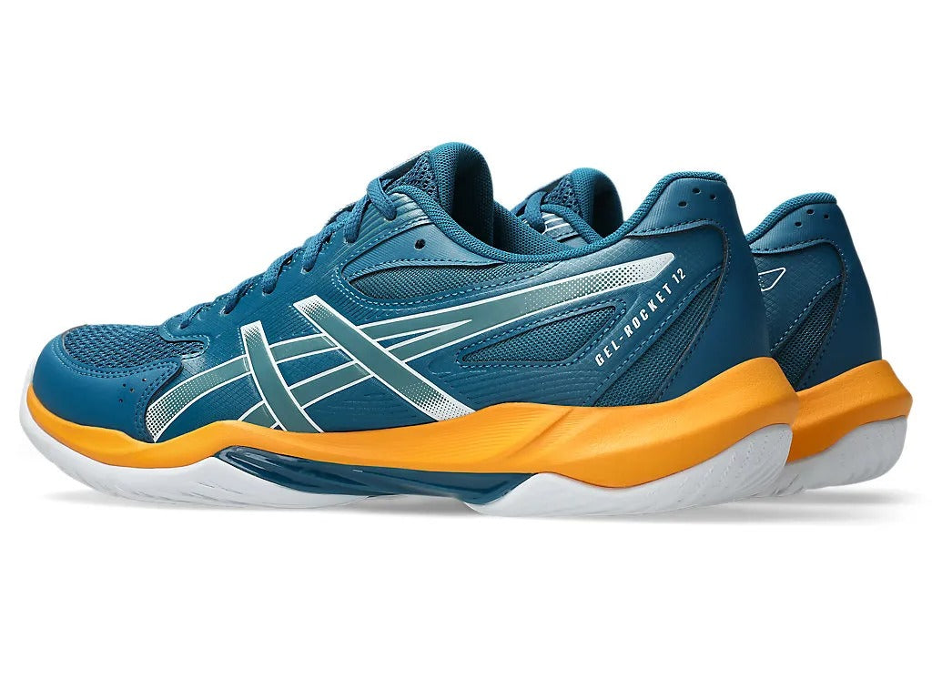 Asics Gel Rocket 12 Badminton Shoe | Dark Teal/Yamabuki – Lightweight Court Shoes with GEL Cushioning | Probadminton