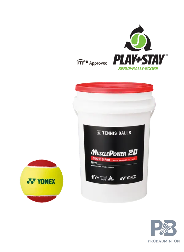 Yonex Muscle Power 20 Red Stage 3 Tennis Balls TMP  – 60 Balls Bucket.
