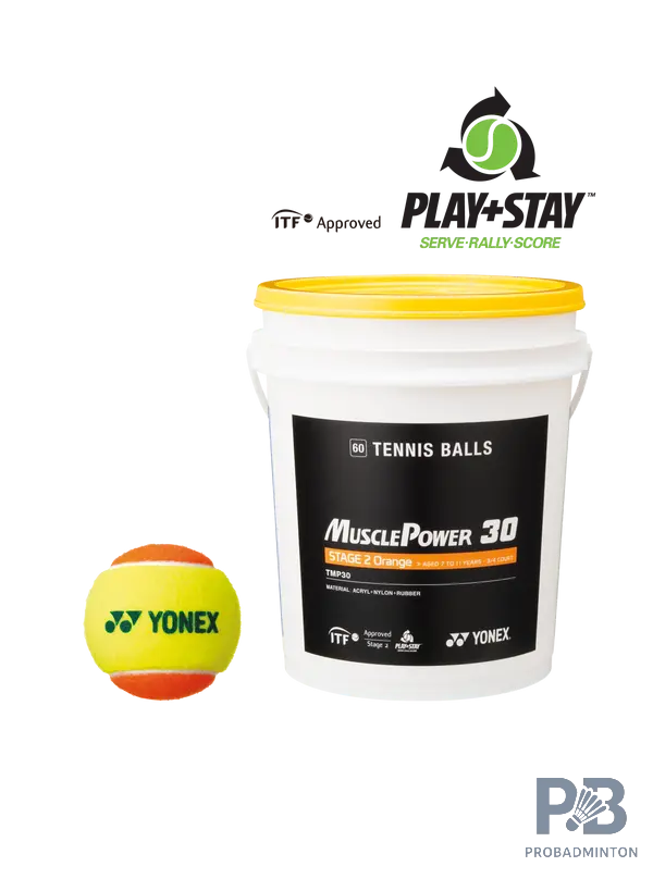 Yonex MUSCLE POWER 30 Stage 2 Orange Tennis Balls – Bucket of 60 | Best Tennis Ball Price in India for Kids.