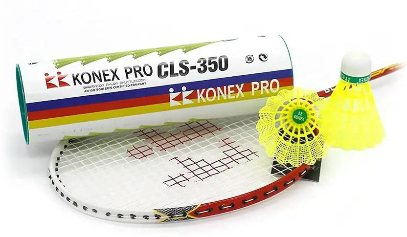 Konex CLS 350 Nylon Badminton Shuttlecock – Medium Speed 77 | Pack of 6 | Neon Yellow | ProBadminton.in.