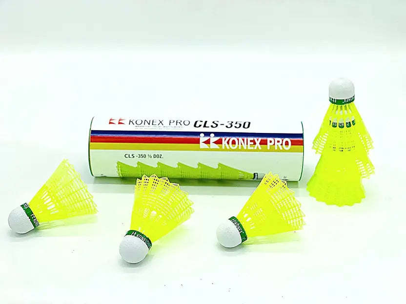 Konex CLS 350 Nylon Badminton Shuttlecock – Medium Speed 77 | Pack of 6 | Neon Yellow | ProBadminton.in.