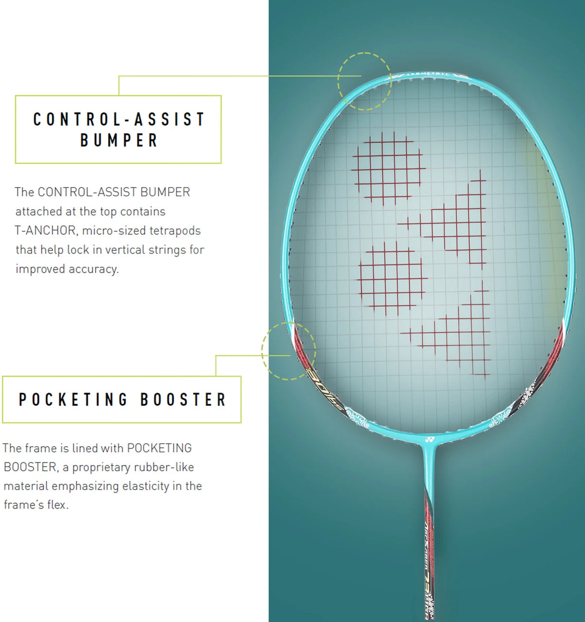 Yonex Turquoise lightweight badminton racket full view