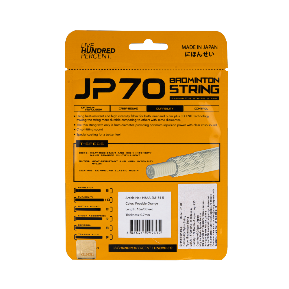 hundred badminton string jp70 raket string popsicle ornge

