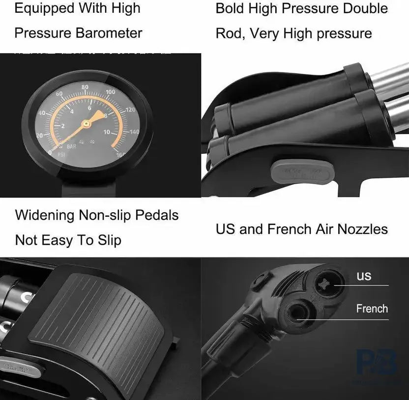 Vixen Football Pump Rapid Fire 10x6 – Double Cylinder High-Pressure Foot Pump (160 PSI)| Multipurpose Air Pump with Pressure Gauge.