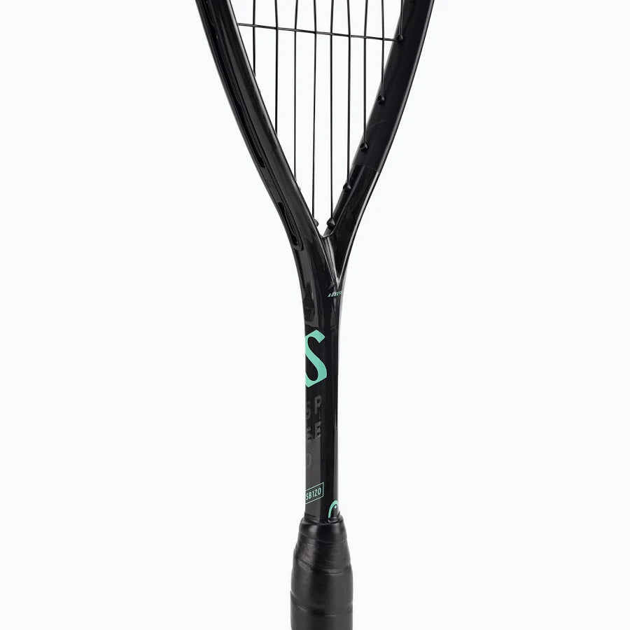 HEAD Speed 120 Squash Racquet with a lightweight frame and sleek black design