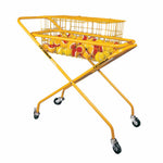 Cougar tennis ball collector trolley with yellow metal frame, storage basket, and wheels for tennis training and coaching use