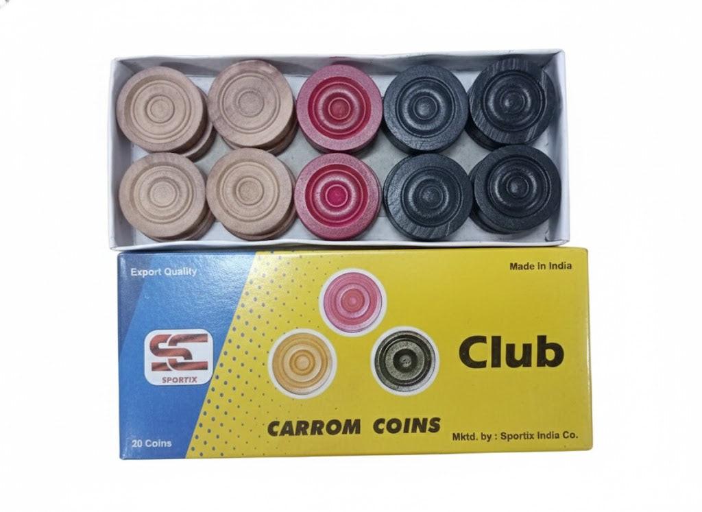 Sportix Club Carrom Coins – Durable Carrom Board Coins Set | Probadminton.in.