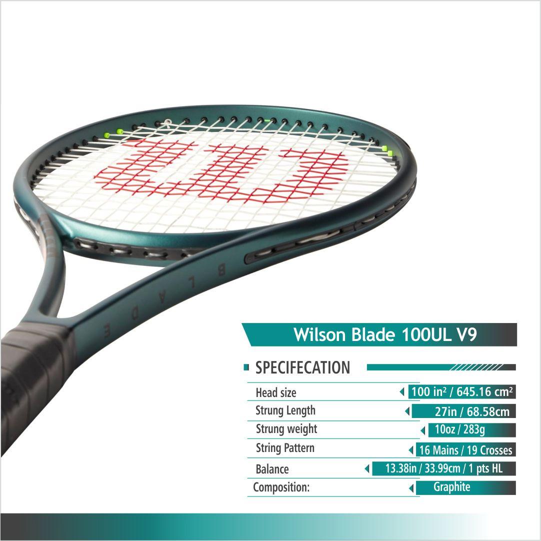 Wilson Blade 100UL V9 Tennis Racquet – 265g, 100 sq.in Head, 16x19 String Pattern | Lightweight Beginner & Intermediate Racquet.