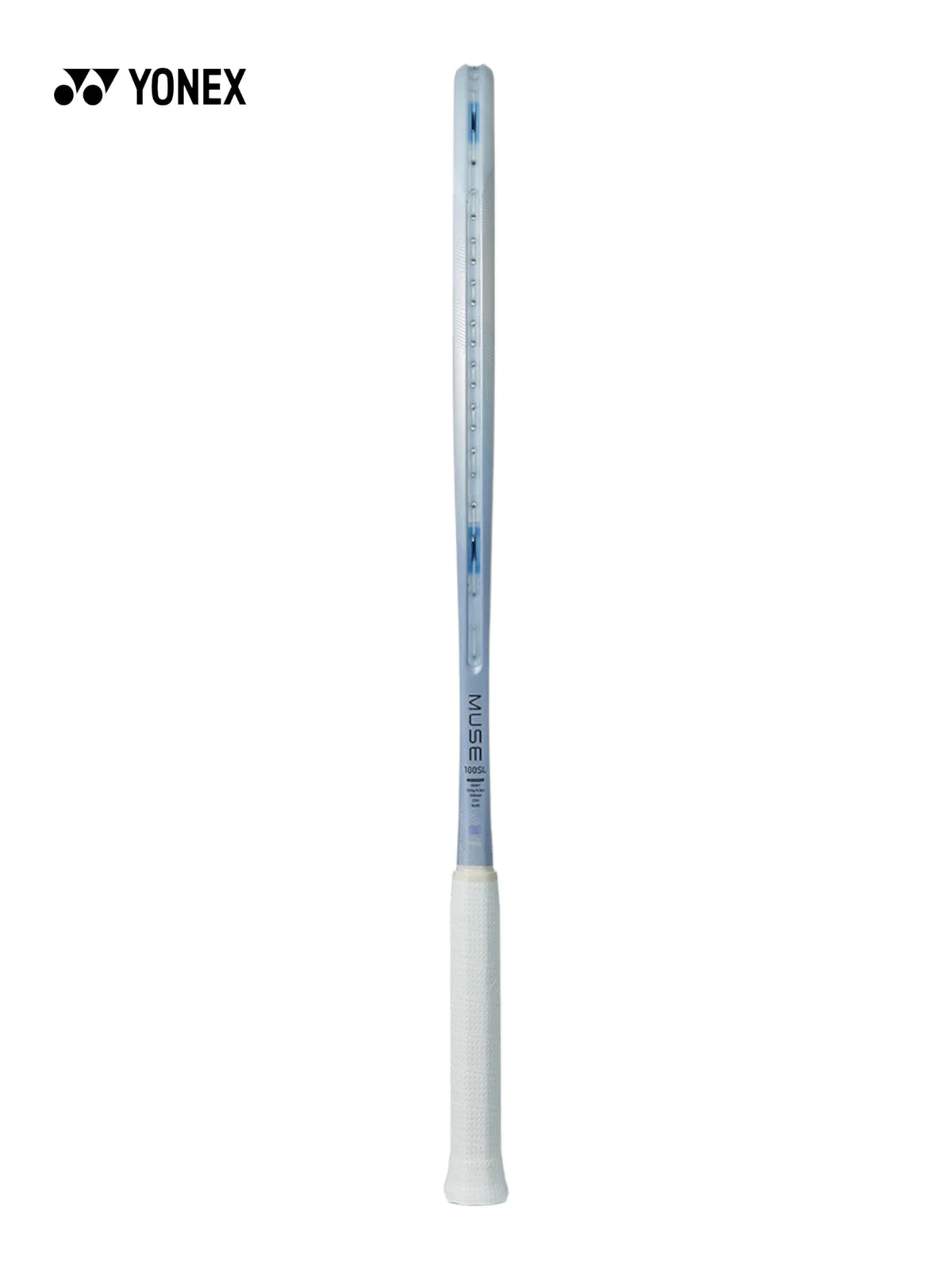 Yonex MUSE 100SL Pearl Silver tennis racquet head and strings