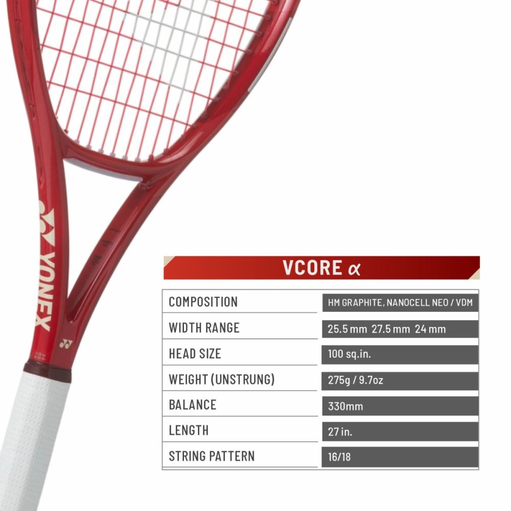 yonex vcore alpha 275g ruby red liteweight spin


