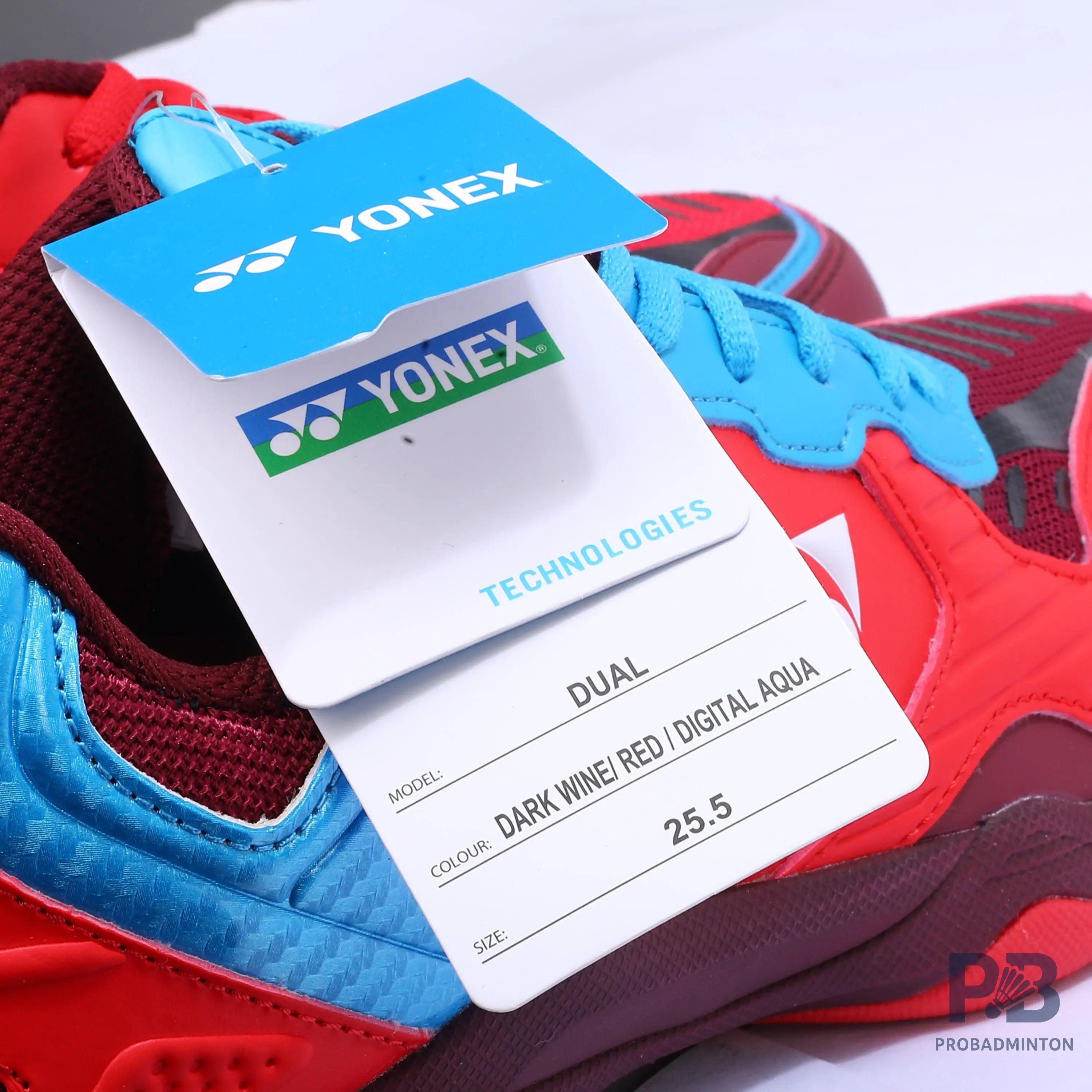 Yonex dual Badminton Shoes (BLACK/AQUA BLUE/WARM RED)