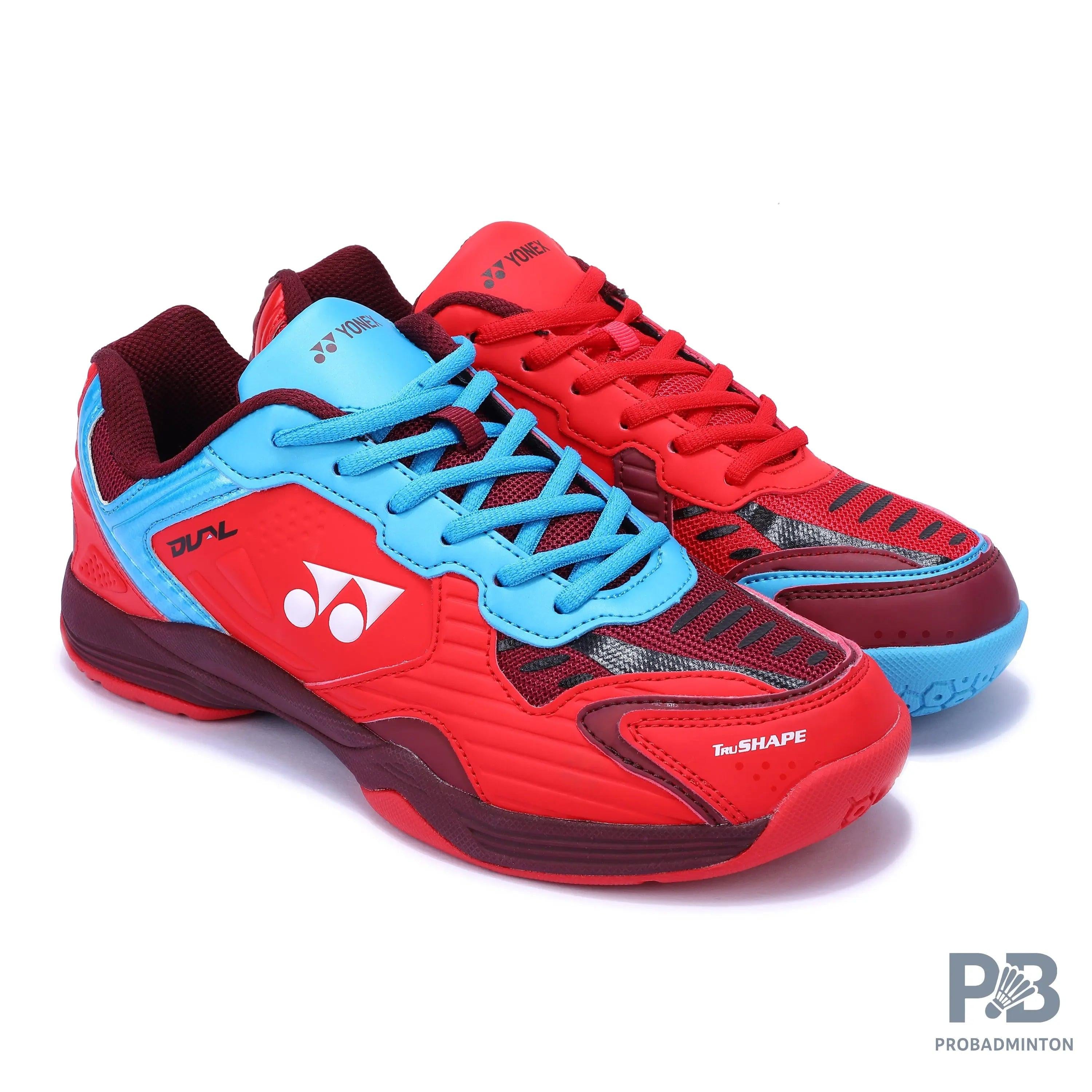 YONEX レッド スパイクシューズ Yonex dual Badminton Shoes (BLACK/AQUA BLUE/WARM RED)