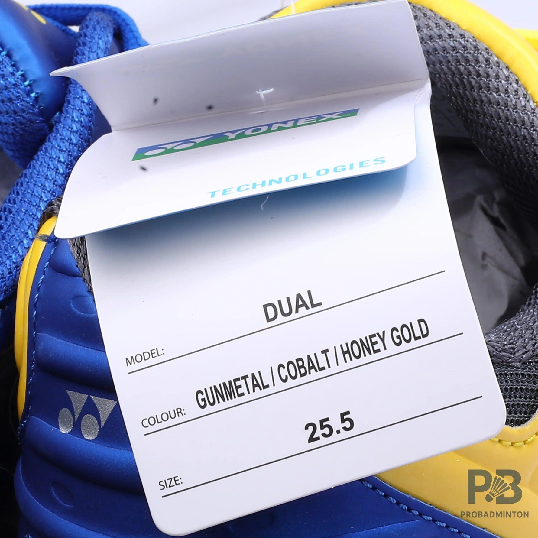 Yonex Dual Badminton Shoes (GUNMETAL-COBALT - HONEY GOLD).