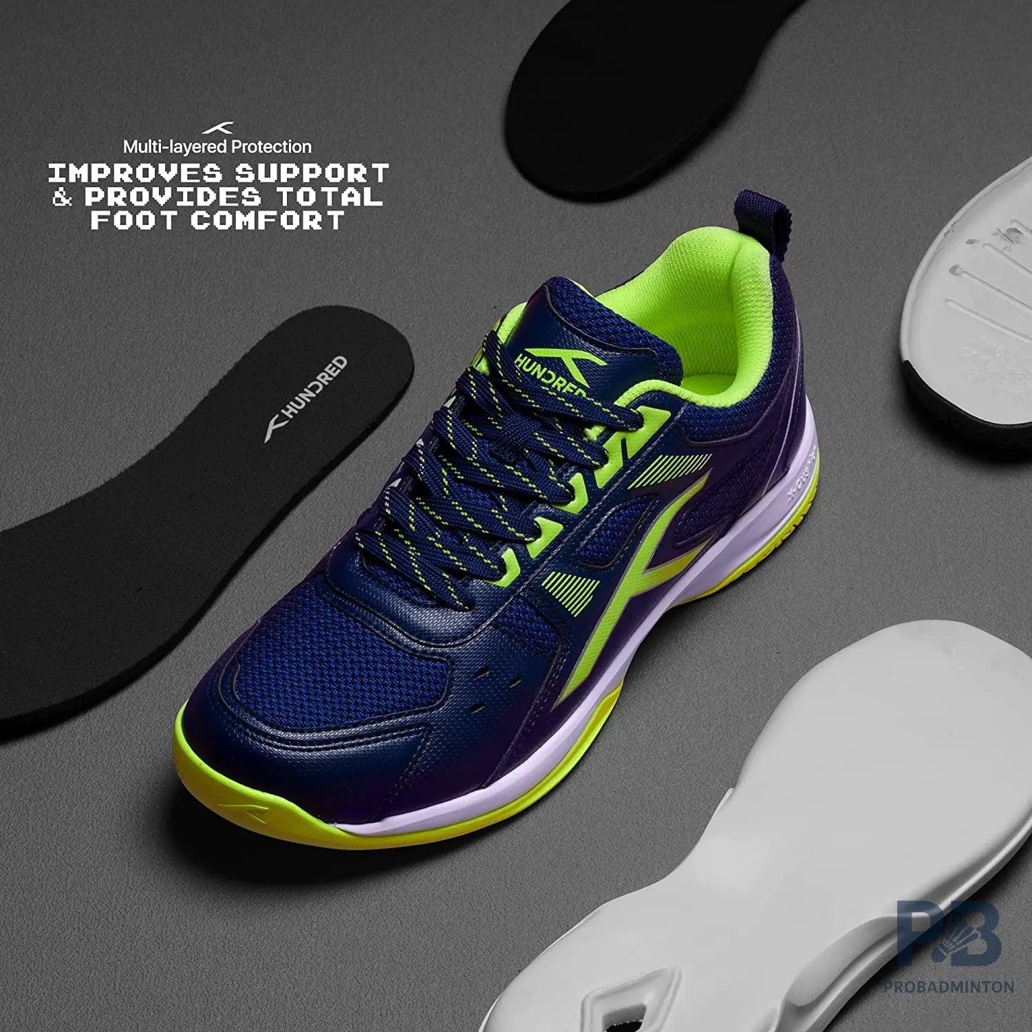 HUNDRED Raze Badminton Shoes (Navy / Lime).