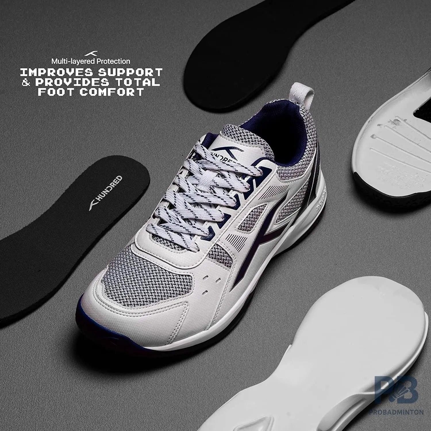 HUNDRED Raze Badminton Shoes (White / Navy).