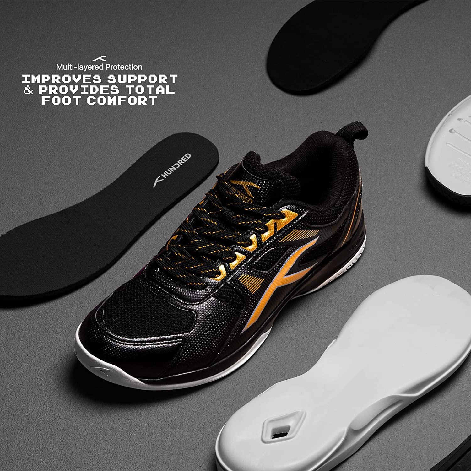HUNDRED Raze Badminton Shoes (Black / Gold).