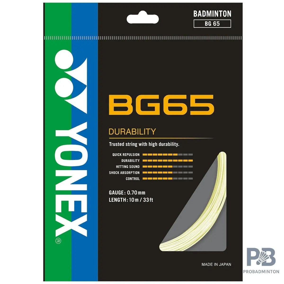 Yonex BG65 Badminton String – All-Round Performance with Durability, 0.70mm (10 m) - BLACK / YELLOW/ ROYAL BLUE/ LAVENDER/ WHITE / VIOLET / ORANGE/ AMBER /.