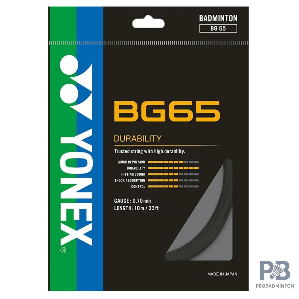 Yonex BG65 Badminton String – All-Round Performance with Durability, 0.70mm (10 m) - BLACK / YELLOW/ ROYAL BLUE/ LAVENDER/ WHITE / VIOLET / ORANGE/ AMBER /.