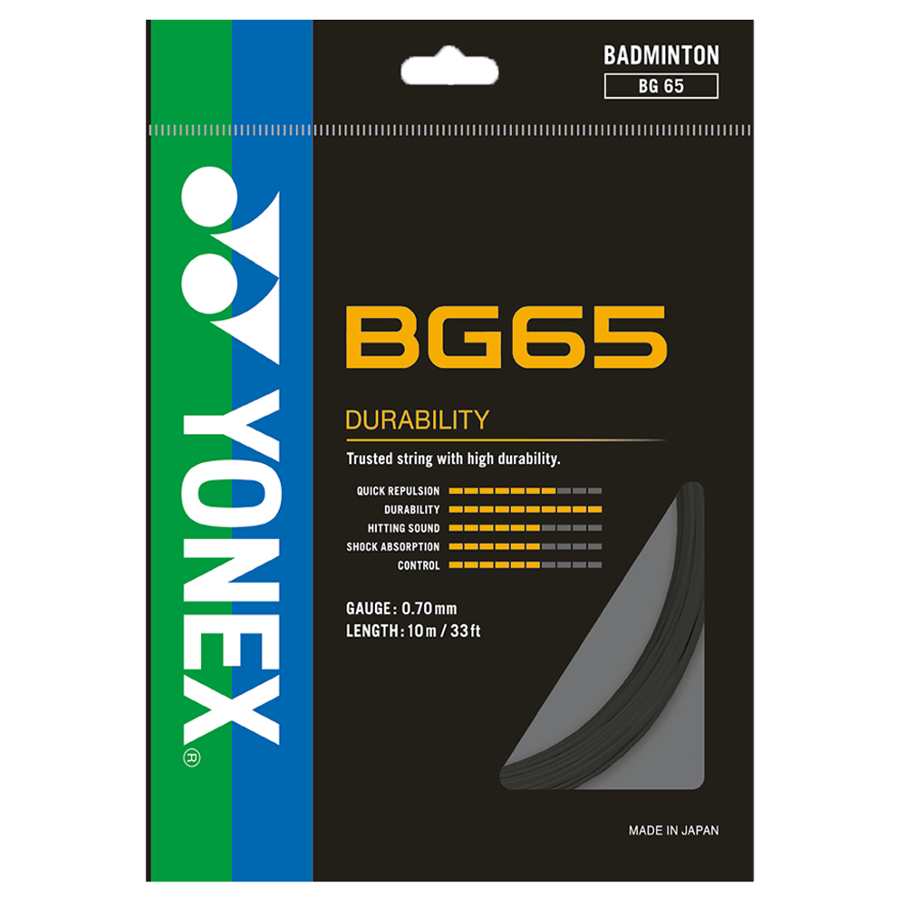 Yonex BG65 Badminton String – All-Round Performance with Durability, 0.70mm (10 m) - BLACK / YELLOW/ ROYAL BLUE/ LAVENDER/ WHITE / VIOLET / ORANGE/ AMBER /